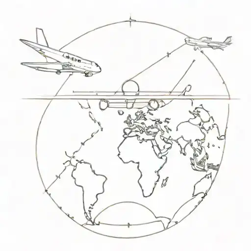 world map with airplane tattoo design idea