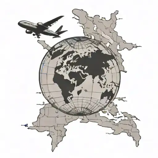 world map with airplane flying over a world tattoo design idea