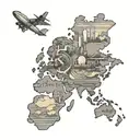 world map with airplane flying over a world tattoo design idea
