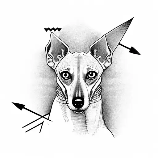 whippet with arrow, flower and sign aquarius tattoo design idea