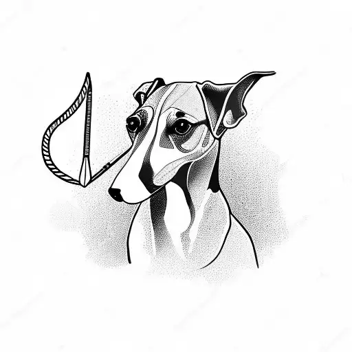 whippet with arrow, flower and sign aquarius tattoo design idea