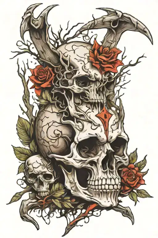 2D Wendigo skull shot by an arrow and memento mori written along the arrow  tattoo design idea