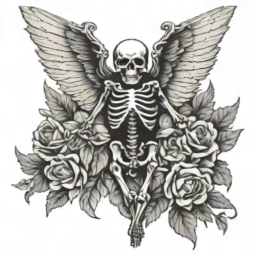 skeleton with wings tattoo design idea