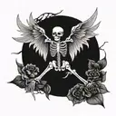 skeleton with wings tattoo design idea