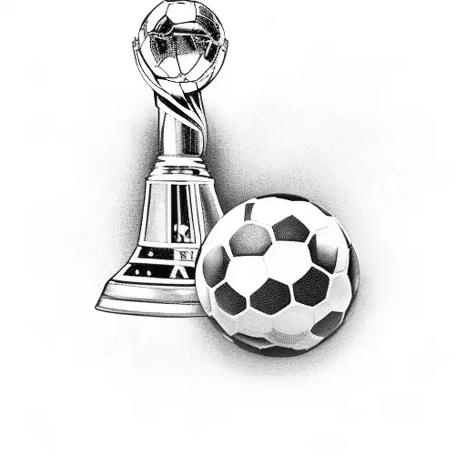A dynamic composition featuring the iconic Libertadores trophy surrounded by soccer players in action tattoo design idea