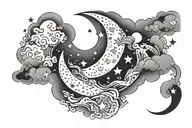 moon and stars in clouds floating tattoo design idea