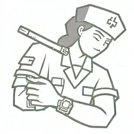 A pixel art representation of a nurse administering medication in a video game health bar tattoo design idea