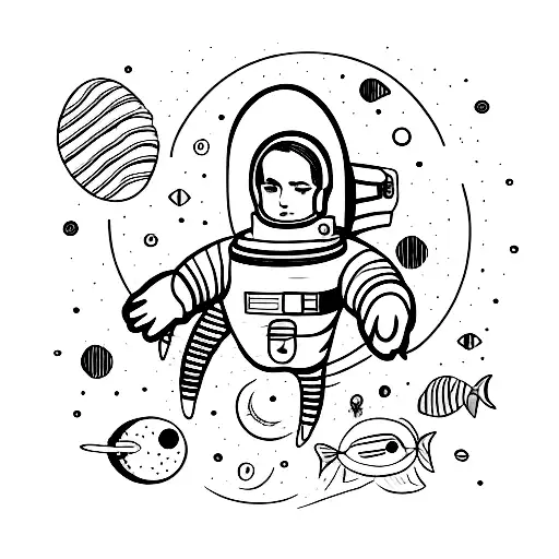 A fashion-forward astronaut exploring the depths of the ocean tattoo design idea