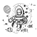 A fashion-forward astronaut exploring the depths of the ocean tattoo design idea