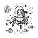 A fashion-forward astronaut exploring the depths of the ocean tattoo design idea