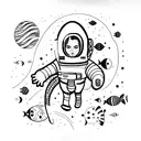 A fashion-forward astronaut exploring the depths of the ocean tattoo design idea
