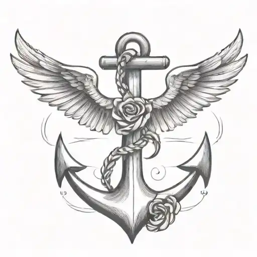 anchor with a raven flying add rose color to wings tattoo design idea