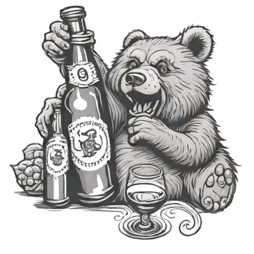 Grateful Dead bear poring drinking wine from a bottle  tattoo design idea