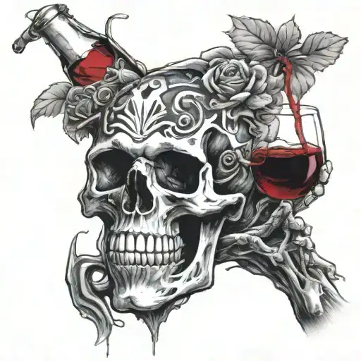 A boney skeleton pouring wine into a skull-shaped glass that loves the Grateful Dead  tattoo design idea