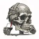 A salesperson skeleton pouring wine into a skull-shaped glass tattoo design idea