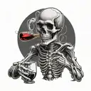 A salesperson skeleton pouring wine into a skull-shaped glass tattoo design idea