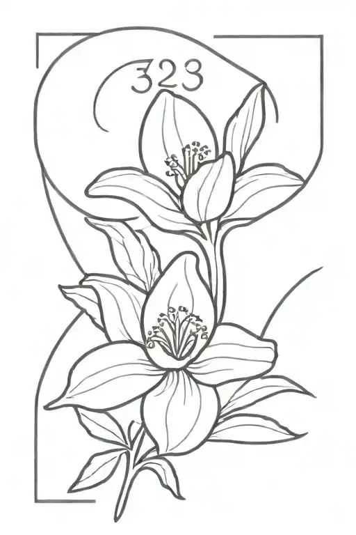 A minimalist design of a jonquil flower with the date 3.29.24 incorporated subtly tattoo design idea