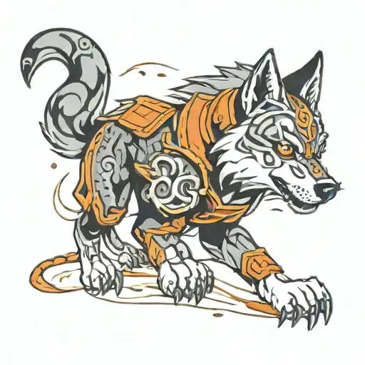 Make me a tattoo sleeve with a wolf,link,some hacking tool, dragon ball z tattoo design idea