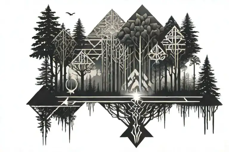 hidden Zelda temple Forrest tree tattoo design idea