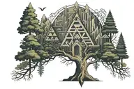 hidden Zelda temple Forrest tree tattoo design idea
