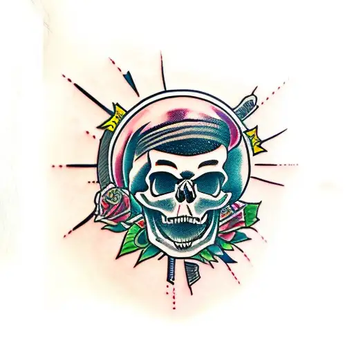 skull with an electric guitar tattoo design idea