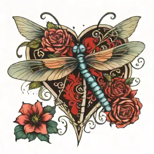 peace dragonfly love tattoo design idea