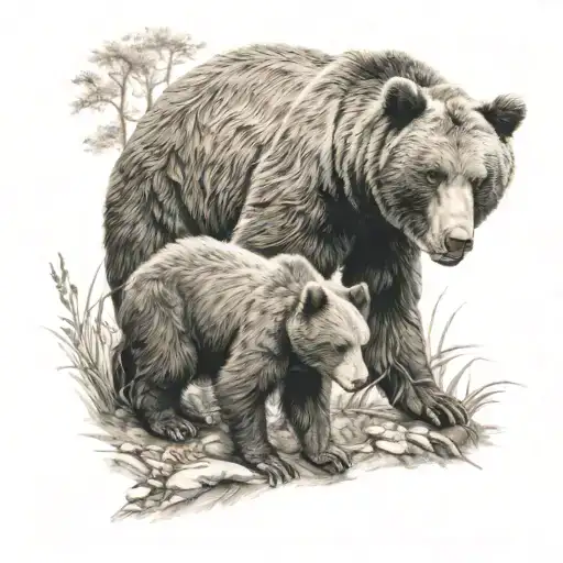 bear and cubs playing tattoo design idea