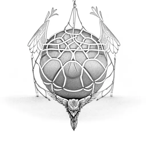 A basketball net with wings, symbolizing the freedom of the game tattoo design idea