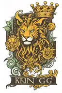 I need a minimalist tattoo design that incorporates the letters K, I, N, D, and G in such a way that both words "KING" a tattoo design idea