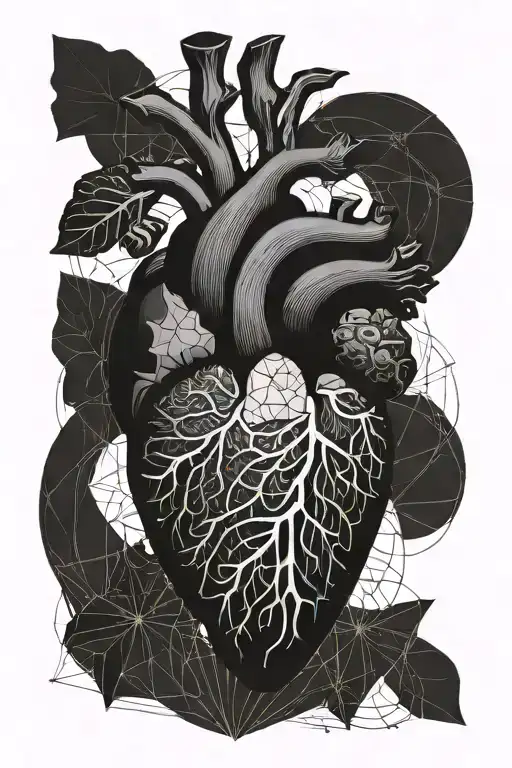 black background, anatomical heart drawn on top with 2 female and 1 male jacks coming out. tattoo design idea