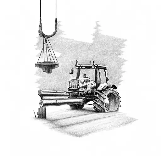 Incorporate construction equipment into a sketch-style tattoo inspired by farming tattoo design idea