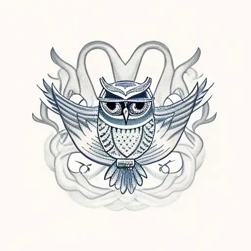 boat with owls flying tattoo design idea