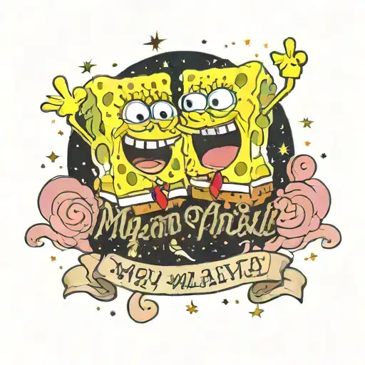 SpongeBob and Patrick stargazing with a celestial background and the words 'My mom will always be my best friend' in a whimsical font tattoo design idea