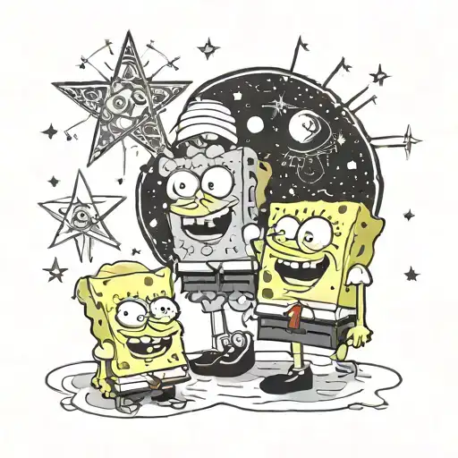 SpongeBob and Patrick stargazing with a celestial background and the words 'My mom will always be my best friend' in a whimsical font tattoo design idea