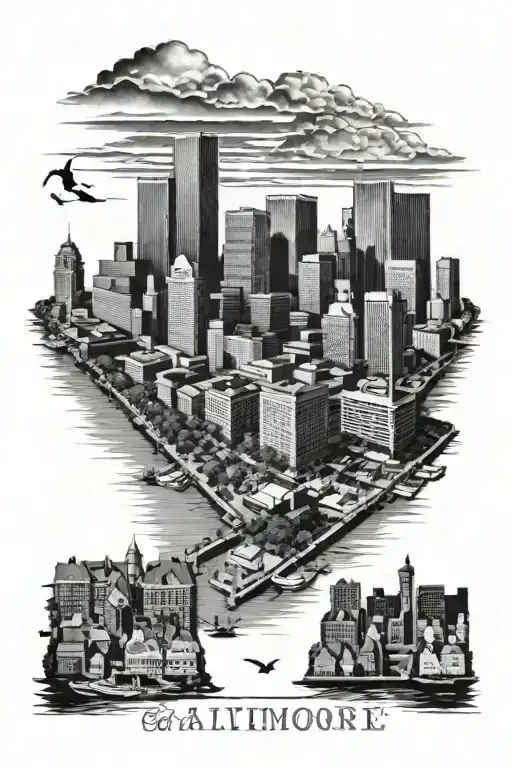 Baltimore city skyline tattoo design idea