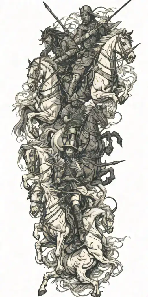 four horseman of war, famine, death, and conquest tattoo design idea
