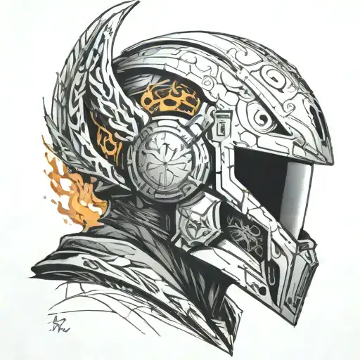 Lorely Splendor Helm Destiny 2 facing forward with flaming side ears  tattoo design idea