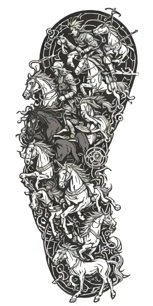 four horseman of war, famine, death, and conquest tattoo design idea