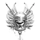 Spartan Hoplite in battle stance standing in front of the greek parthenon in athens tattoo design idea