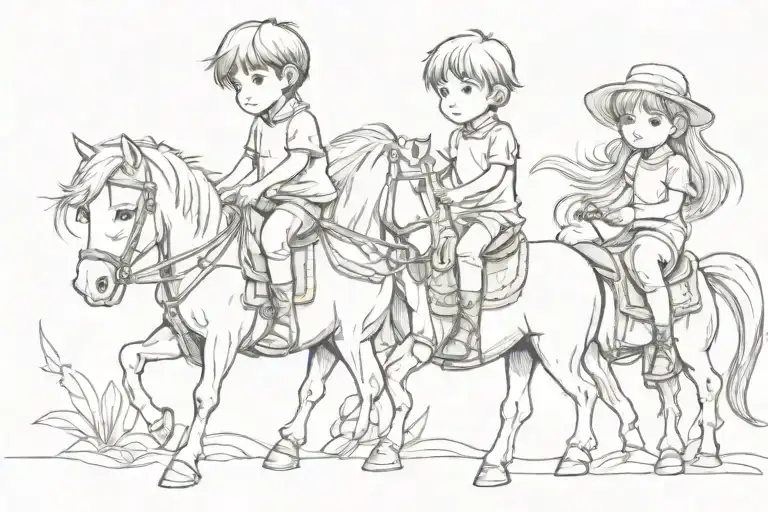 little boy and little girl sitting on pony  tattoo design idea