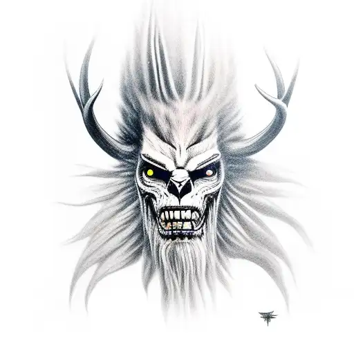  Wendigo for forearm, realistic, with a background, native american inspired  tattoo design idea