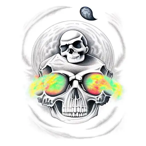 moon above skull tattoo design idea