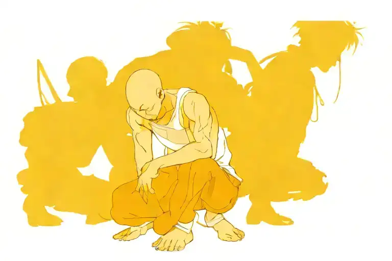 saitama squatting with 5 shadows of men squatting behind him  tattoo design idea