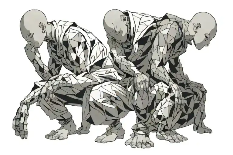 multiple versions of saitama slav squatting feeling good about himself and hopefull for the future tattoo design idea