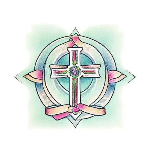 traditional cross with green ribbon wrapped around  tattoo design idea