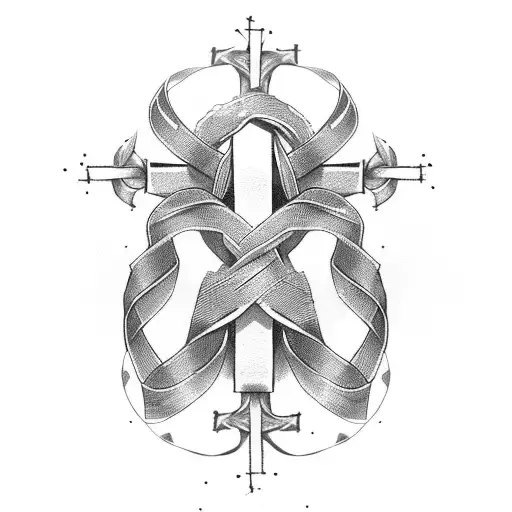 traditional cross with green ribbon wrapped around  tattoo design idea