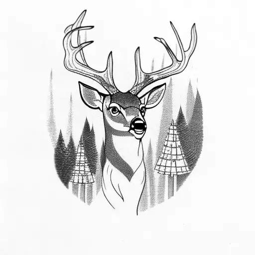 Deer with forest and a child tattoo design idea