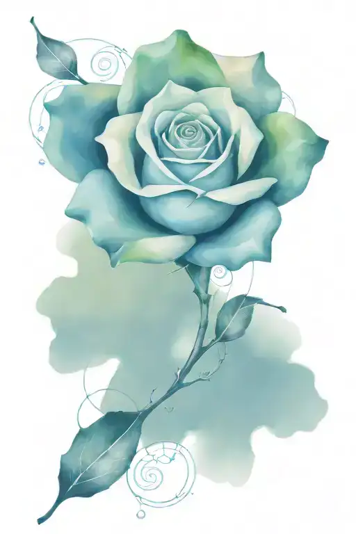 A watercolor geometric rose intertwined with musical notes tattoo design idea