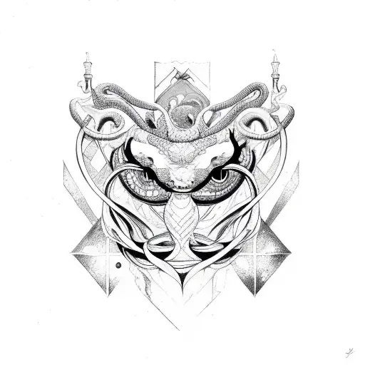 Gemini snake witchy  colorful tattoo design idea