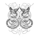 Gemini, snake, witchy,  colorful tattoo design idea